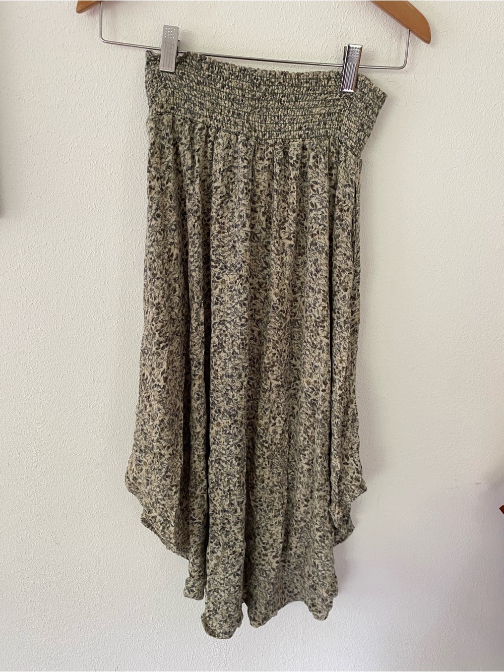 Mahina Hawaii Smocked Waist Floral Midi Skirt - Olive